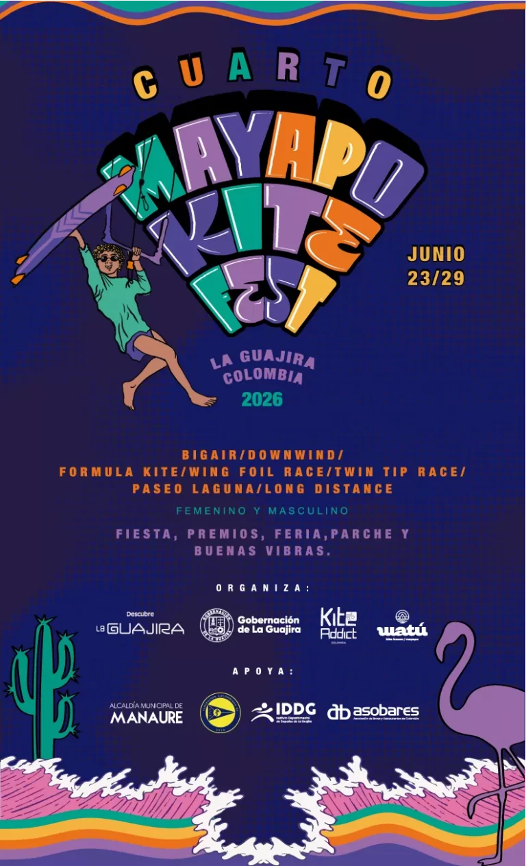 Kite Fest Guajira 2026 festival flyer in Mayapo, La Guajira.