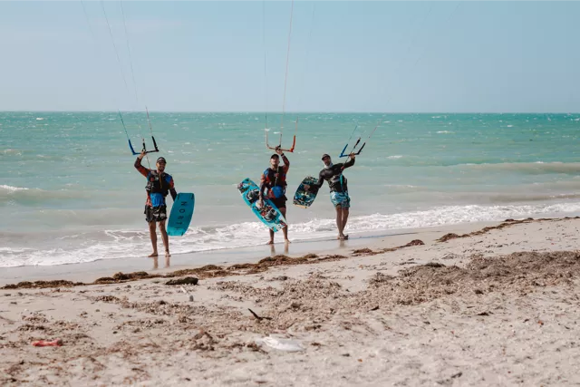 Kitesurfer riding on the water during a competition at Kite Fest Guajira in Mayapo.