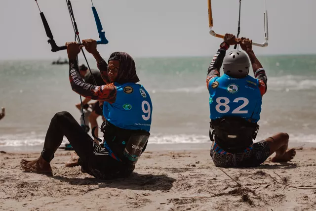 Kitesurfer riding on the water during a competition at Kite Fest Guajira in Mayapo.